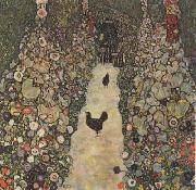 Gustav Klimt Garden Path with Chickens (mk20) oil on canvas